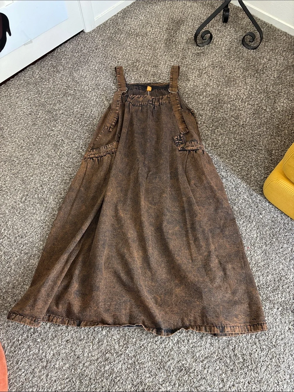 Apron styled maxi dress M acid washed boho Lagenlook suspenders Y2K fall whimsy